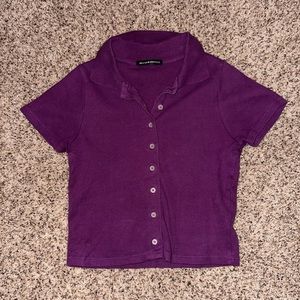Brandy Melville Purple Button Down Cropped Collared Shirt